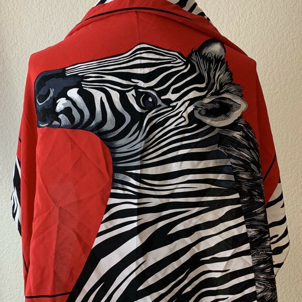 Diane Gilman Silk Scarf Zebra Black Red White